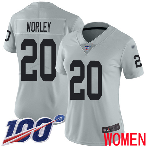 Oakland Raiders Limited Silver Women Daryl Worley Jersey NFL Football #20 100th Season Inverted Legend Jersey->women nfl jersey->Women Jersey
